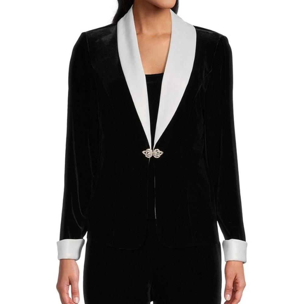 Velvet Satin Shawl Collar Jacket + Top